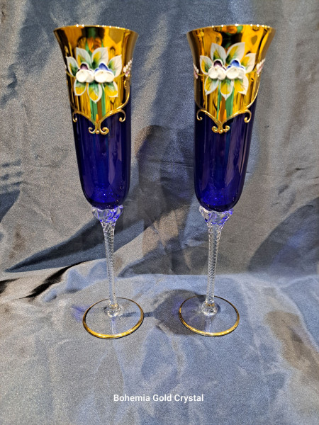 Bicchieri in cristallo di Boemia Alexandra nero con ornamenti 60 ml, 2 pz