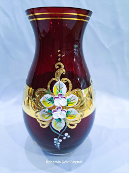 Glass garnet vase with gold...