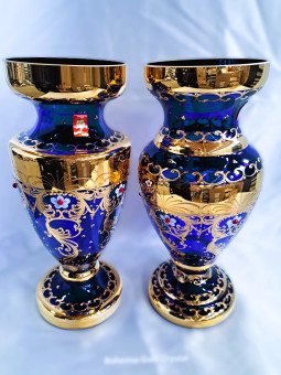 Blue Amphora vase with gold...