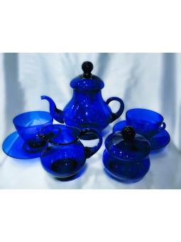 Red tea set decorated with...