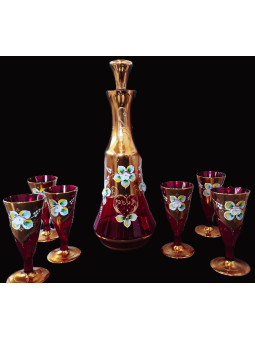 Gilded red liqueur glass...
