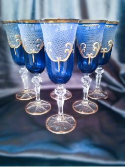 Blue champagne glasses with...